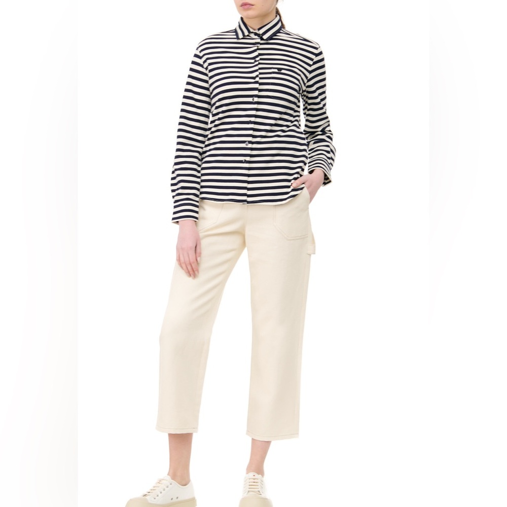 WEEKEND MAX MARA SPORT Button Down Long Sleeve Stripped Shirt Blue/Cream Color